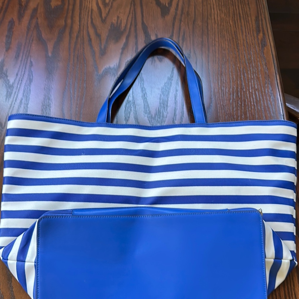 Kate Spade Make a Splash Nautical Blue and White Canvas Tote - Picture 4 of 9